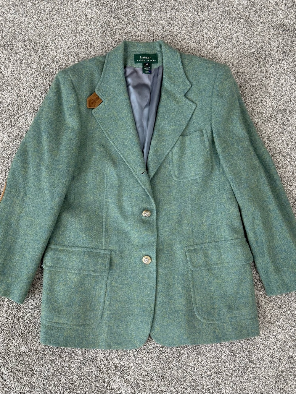 Vintage Ralph Lauren 100% Wool Leather Elbow Patch Blazer Jacket Women’s US 16